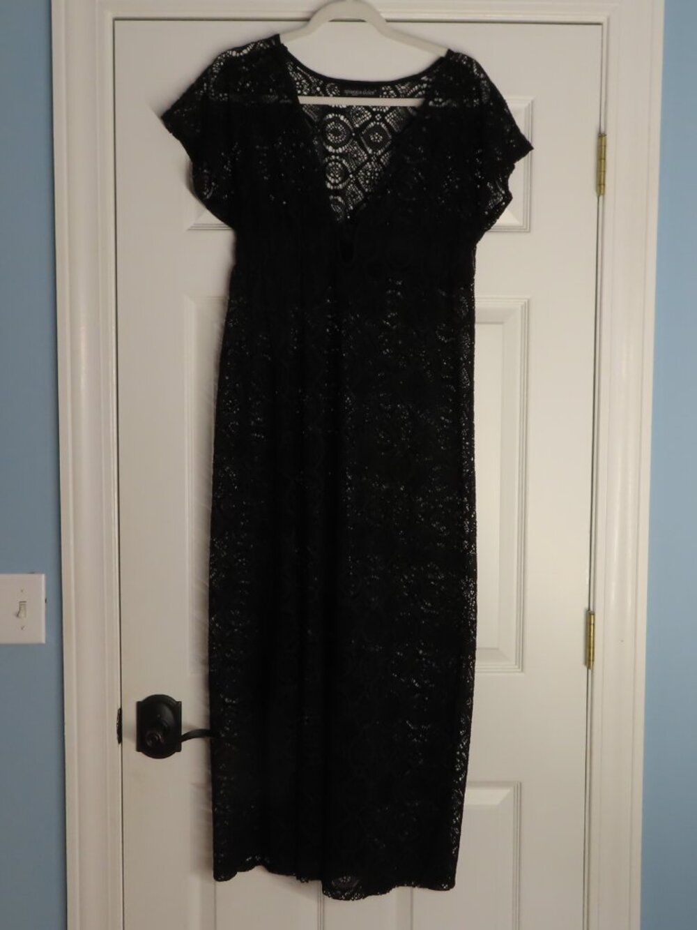 Spiaggia Dolce black lace maxi swim coverup dress beach whimsigoth resort large